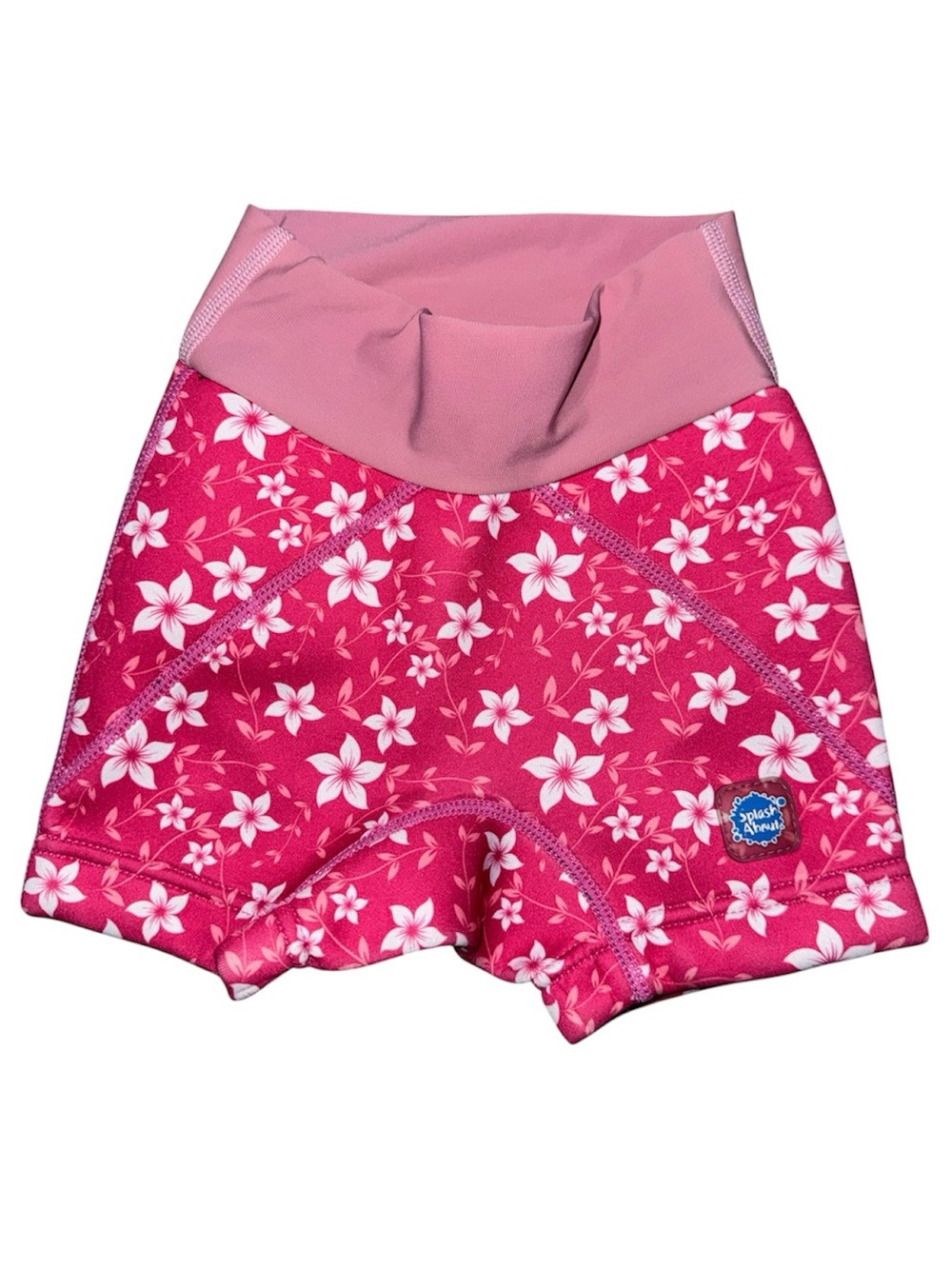 Girls Pink Floral Swim Trunks with Foldover Waist